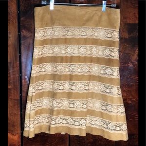 Earl jeans  tobacco suede and lace back zip skirt